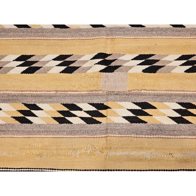 Vintage Native American Navajo Rug, Handwoven Wool, Chinle Revival Pattern, Tan & Black, 3x5 For Sale - Image 12 of 15