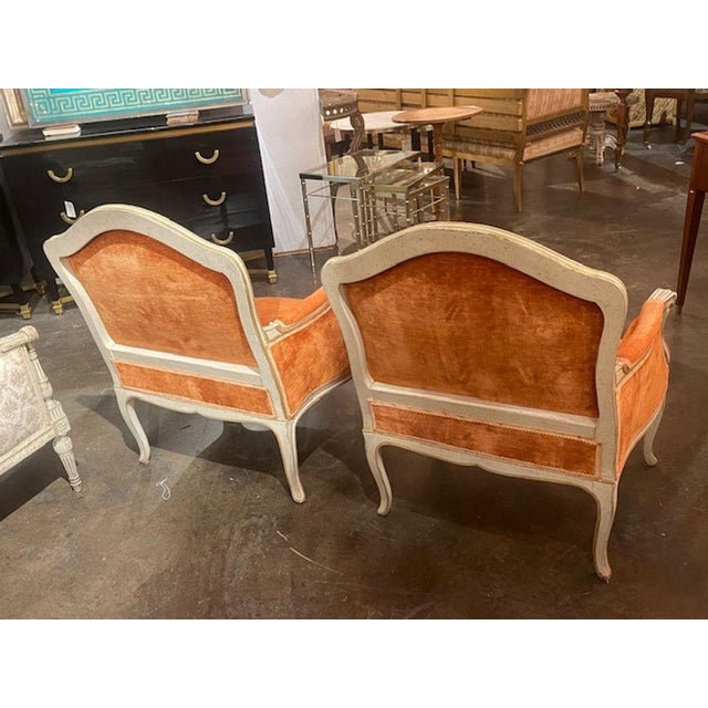 Early 20th Century Good Pair of French Louis XV Style Painted Bergeres For Sale - Image 5 of 6