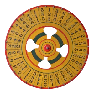 Large 1940s Colorful Gaming Wheel in Original Red and Green and Mustard Paint