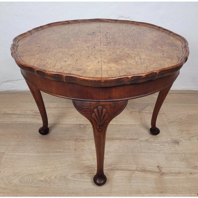Circular Carved Walnut Coffee or Side Table with Scalloped Details, 1940s For Sale - Image 13 of 18