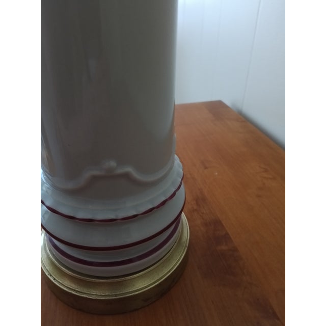 Signed Hand‑Painted Ceramic Floral Lamp With Brass Accents – Vintage Studio Art For Sale - Image 9 of 17