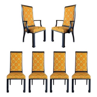 Mid-20th Century Asian Modern Dining Chairs in Satin Black Lacquer - Set of 6 For Sale
