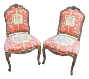 Louis XV Style Walnut Side Chairs – Pair