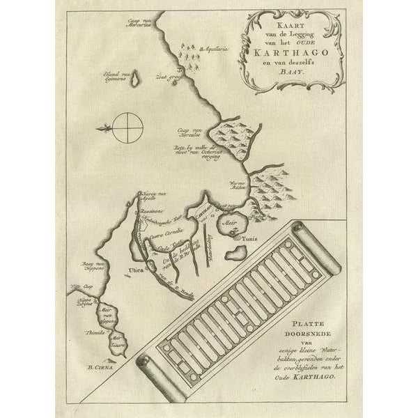 Dutch Map of the City of Carthage and the Bay of Carthage, 1773 For Sale - Image 3 of 5