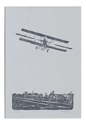 Contemporary Plane Original Woodblock Print by Michelle Farro