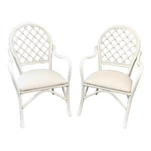 Ficks Reed Arm Chairs With New Todd Hase Upholstery - a Pair