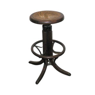 Antique Wooden Cane Seat Stool For Sale