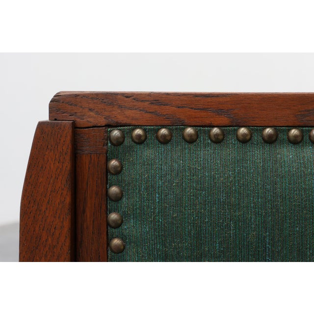 Belgian Modernist Art Deco Oak Side Chair with Green Upholstery, 1920s For Sale - Image 11 of 13