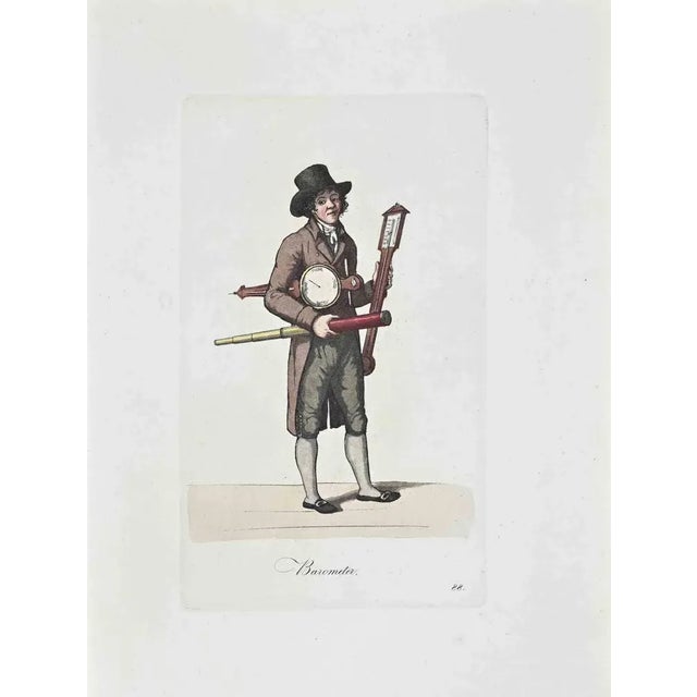 Hand-colored etching by Christoph Suhr in 1808. Belongs to the series "Der Ausruf in Hamburg dargestellt in einhundert und...