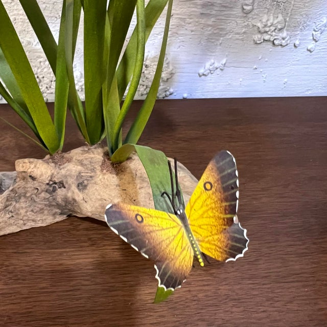 Folk Art 1970s Vintage Charles Allen Metal Iris & Butterfly Sculpture For Sale - Image 3 of 6