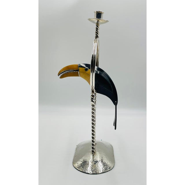 1980s Emilia Castillo Silver-Plated Toucan Candlestick With Onyx Inlay, Taxco Mexico For Sale - Image 9 of 18