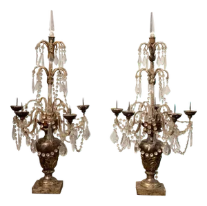 19th Century Italian Carved and Silver Gilt Beaded Candelabras - A Pair