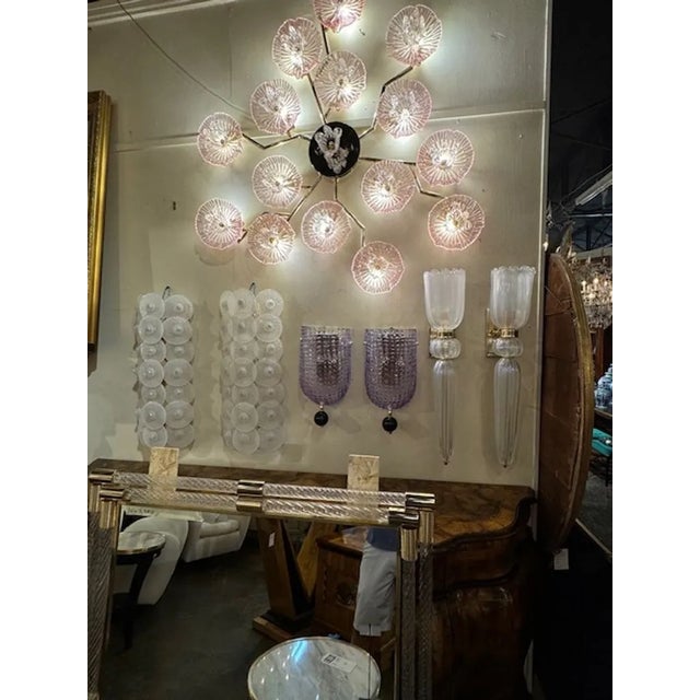 Early 21st Century Pair of Modern Murano Glass Lavender Sconces With Black Ball For Sale - Image 5 of 5