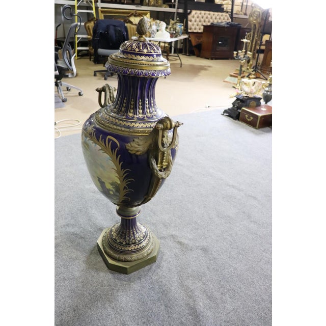 French Signed Sevres Monumental Urn Hand Decorated With Provincial French Scene For Sale - Image 10 of 12