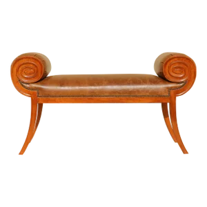Vintage Late 20th Century Hollywood Regency Rolled Arms Flared Bench