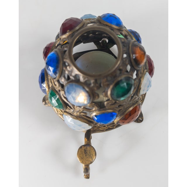 19th Century Aesthetic Movement Gilt Brass and Jeweled Candle Fairy Lamp, English or American For Sale - Image 9 of 12