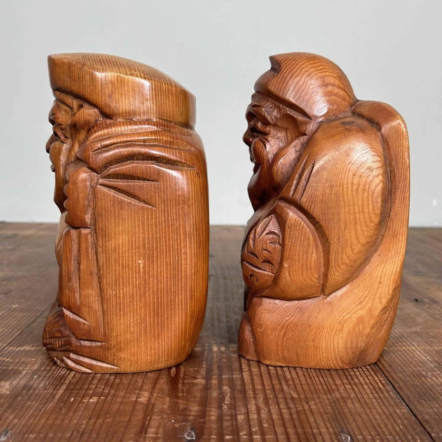 Wood Shōwa Period Wooden Ebisu and Daikoku Gods, Kisoji, Japan, 1980s, Set of 2 For Sale - Image 7 of 10
