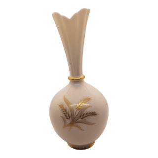 1970s Lenox Usa Vase With Wheat Motif With 24k Gold Paint For Sale