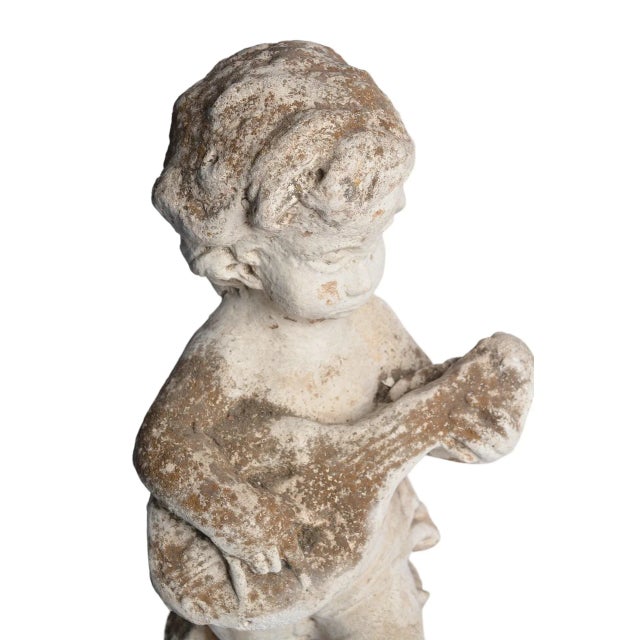 19th Century 19th Century Stone Cherub Figural Garden Sculpture Playing Mandolin For Sale - Image 5 of 6