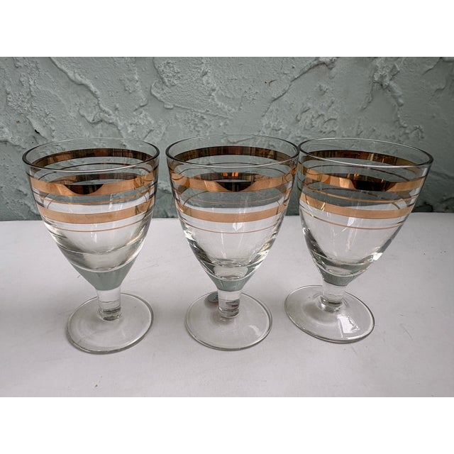 Vintage Mid-Century Modern Handmade Ussr Crystal Decanter & Six Cordial Glasses Set With Gold Bands, Barware - 7 pcs For Sale - Image 9 of 11