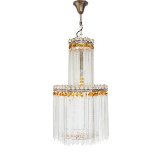 Vintage Silvered Bronze Chandelier with 72 Glass Spikes, 1950s For Sale