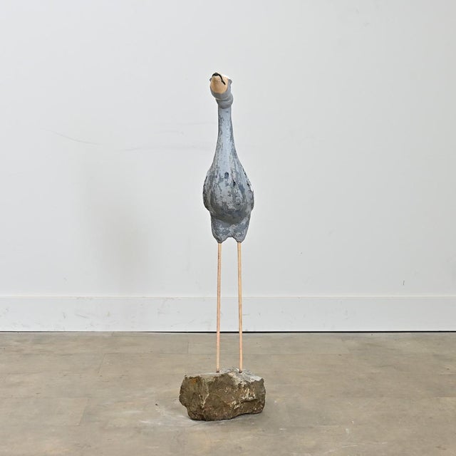This whimsical vintage French sculpture of a standing heron will add coastal charm to your garden or interior. The body of...