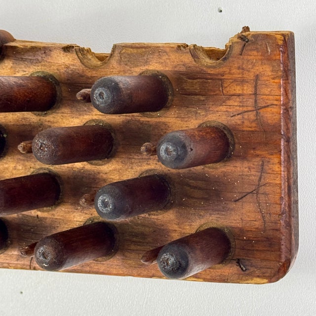 American Rare Salvaged Antique Wooden Shell Casing Drying Rack, Militaria & Hunting Memorabilia For Sale - Image 3 of 15