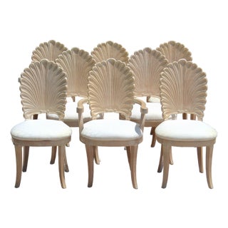 1980s Vintage Italian Hollywood Regency Grotto Shell-Back Dining Chairs - Set of 8 For Sale