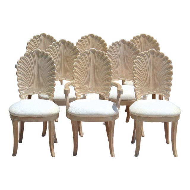 1980s Vintage Italian Hollywood Regency Grotto Shell-Back Dining Chairs - Set of 8 For Sale