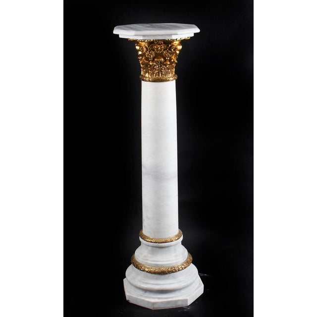 20th Century White Marble & Ormolu Mounted Pedestals, Set of 2 For Sale - Image 3 of 14