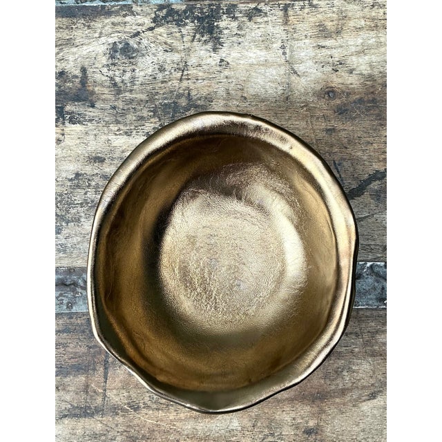 Early 21st Century Vintage Slab Built Bronzed Studio Pottery Bowl For Sale - Image 5 of 11