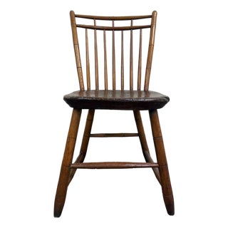 Antique American Windsor Farmhouse Style Plank Seat Dining Chair For Sale