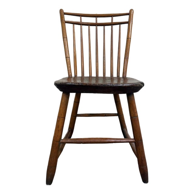 Antique American Windsor Farmhouse Style Plank Seat Dining Chair For Sale