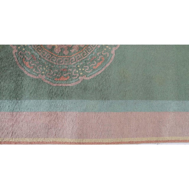Doris Leslie Blau Vintage Chinese Art Deco Geometric Teal Hand-Knotted Carpet For Sale In New York - Image 6 of 8