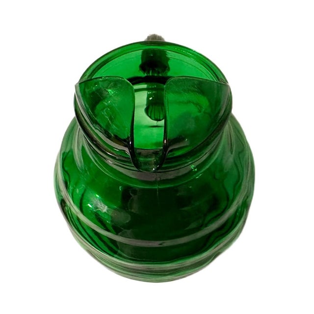 Vintage Mid Century Green Ribbed Glass Ball Pitcher W/Ice Lip 96 Oz For Sale - Image 4 of 4