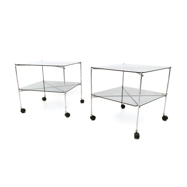 Bruno Munari Vintage Glass Biplano Serving Carts attributed to Bruno Munari for Robots, 1972, Set of 2 For Sale - Image 4 of 8