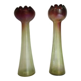 Art Nouveau Josef Rindskopf Pepita Czech Bohemian Glass Hyacinth Vases - a Pair For Sale