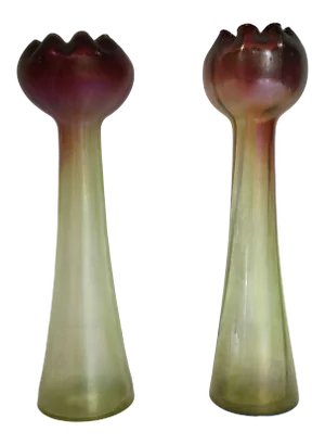 Art Nouveau Josef Rindskopf Pepita Czech Bohemian Glass Hyacinth Vases - a Pair