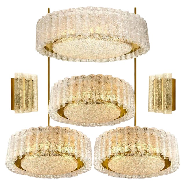 Glass and Brass Light Fixtures from Doria, Germany, 1960s, Set of 6 For Sale