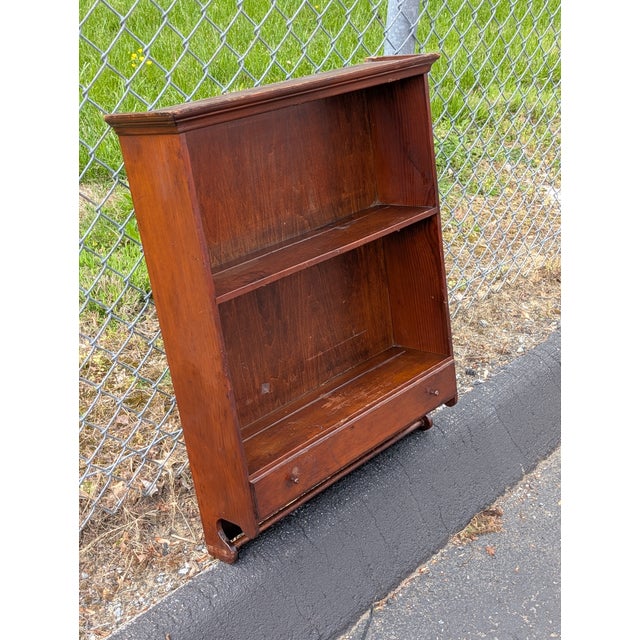 1960 Mid-Century Modern Cherry Wood 2-Tier Wall Shelf With Drawer For Sale - Image 13 of 13