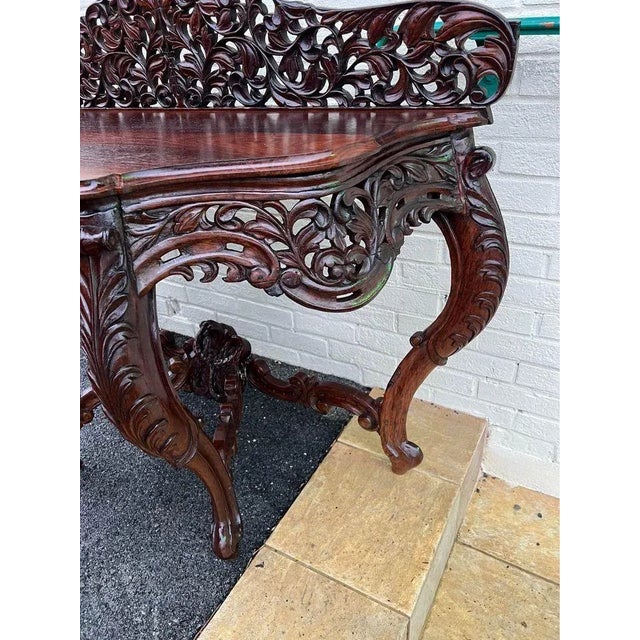 Brown Mid 20th Century Vintage Southeast Asian Rococo Style Rosewood Console Table For Sale - Image 8 of 12