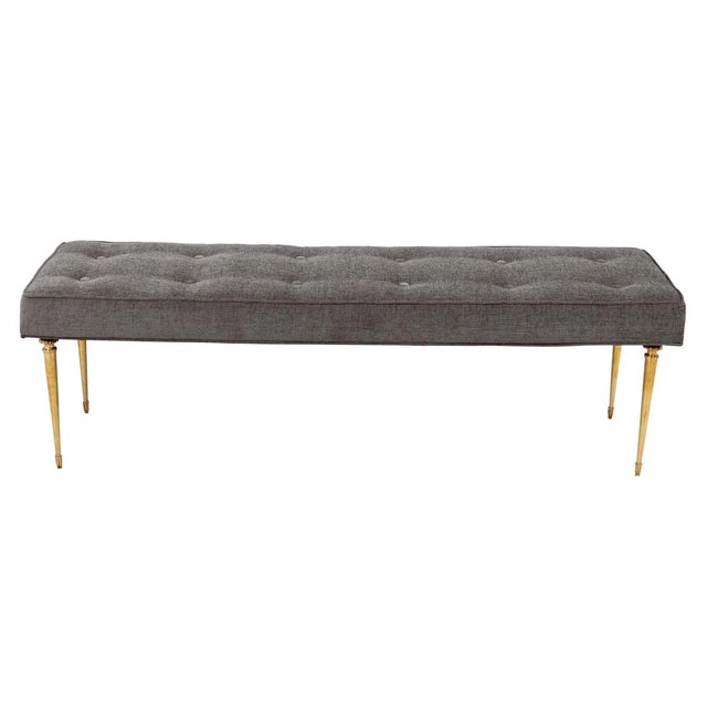 Italian Long Bench, Solid Brass Legs, Chenille Upholstery, 1950s For Sale In New York - Image 6 of 8