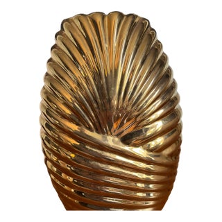 Vintage Jaru Metallic Gold Sculptural Swirl Vase, Hollywood Regency Ceramic Art For Sale