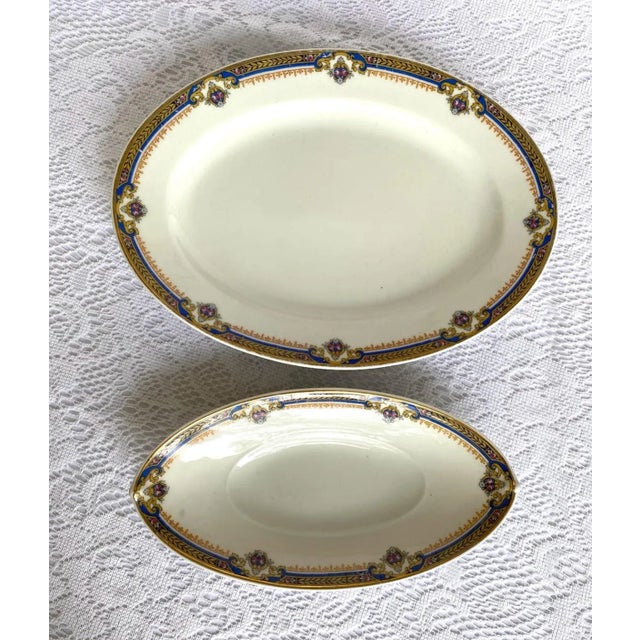 1929 Vintage Union Céramique Limoges 7 Pieces Serving Set with Roses, Blue Band, Yellow Laurel, Gold Rim For Sale - Image 9 of 11
