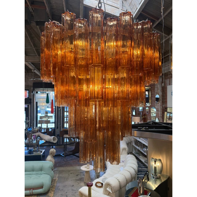 Italian Vintage Amber Murano Tronchi Glass Chandelier, Italy, 1970s For Sale - Image 3 of 7