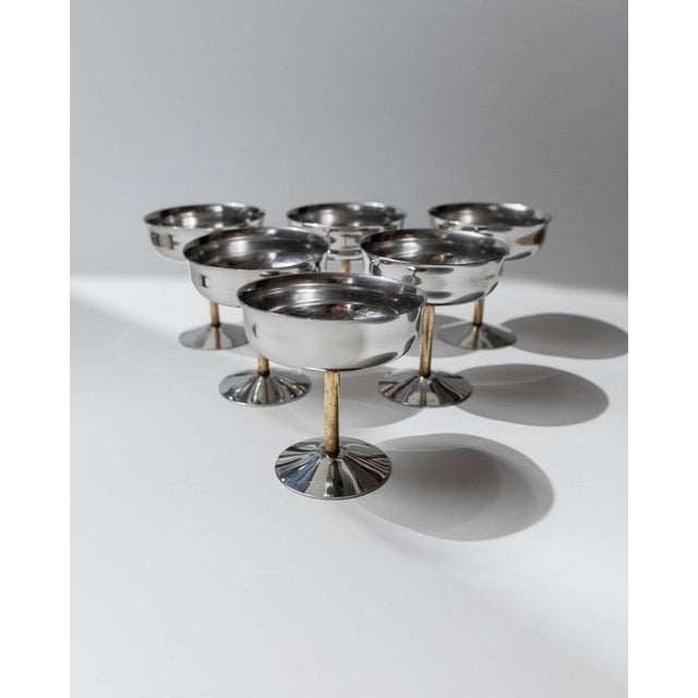 Vintage Champagne Bowls in Stainless Steel with Golden Stem, Italy, 1970s, Set of 6 For Sale - Image 11 of 11