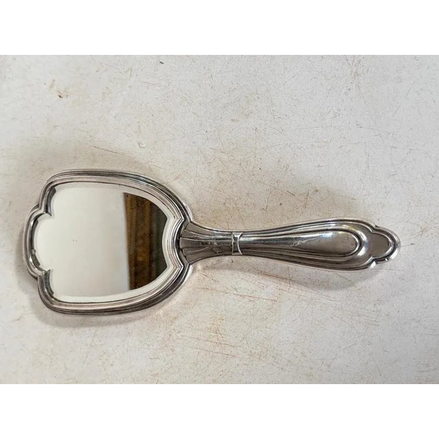 Art Deco Silver Beveled Hand Mirror, France, 1940s For Sale - Image 4 of 10