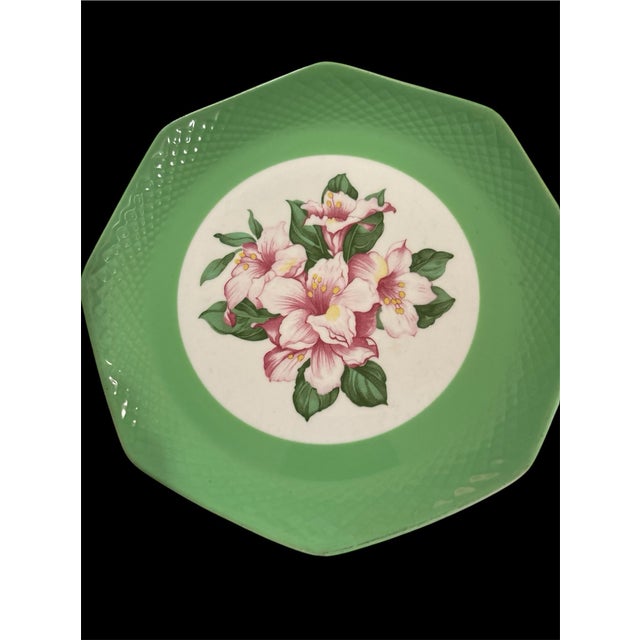 White 1970s The Greenbrier Green Floral Plate For Sale - Image 8 of 12