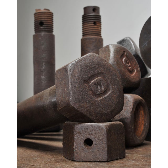 Mid 20th Century Set of 16 Industrial Oversized Iron Nuts Bolts and Link Plates For Sale - Image 10 of 18