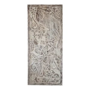 Vintage Whitewashed Krishna Wall Art Carved Wood Barn Door, 83x36